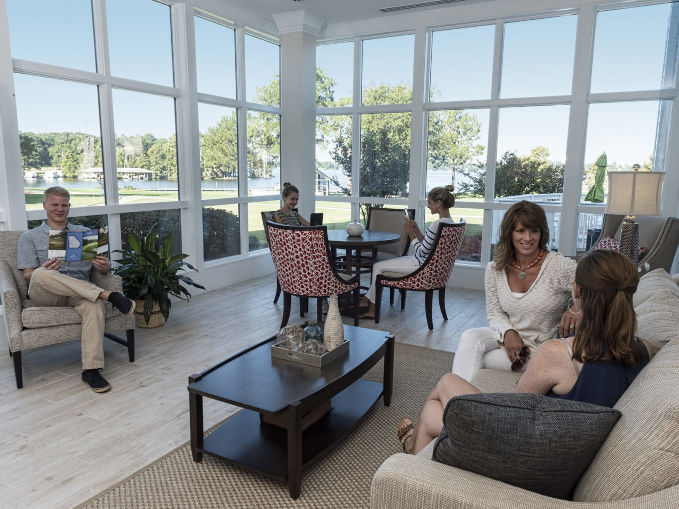 patrons gather in the lobby of lake blackshear resort